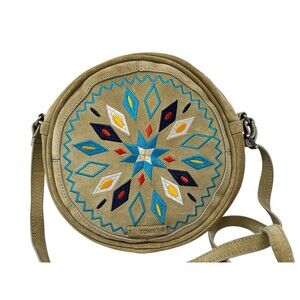 Toms Embroidered Crossbody Bag Souks Canteen Suede Embroidery Purse Oatmeal 8"
